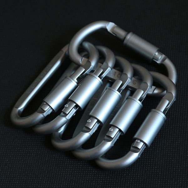 

outdoor aluminum alloy d shape safety buckle with lock aluminium alloy climbing button carabiner anti-theft hang buckle camping hiking hook