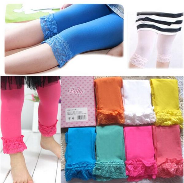 Mode Baby Kinder Mädchen Samt Leggings Candy Farbe Spitze Leggings Mädchen Mode Sommer Herbst süße Kleid Leggings enge Hosen