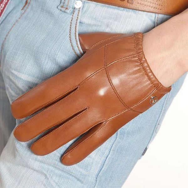 

wholesale- special offer short style men goatskin gloves wrist elastic genuine leather fashion sheepskin glove for driving limited em004pn, Blue;gray