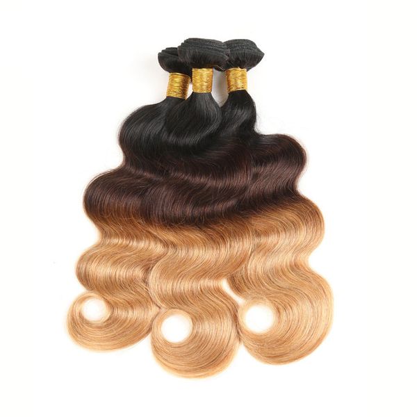 

ombre brazilian hair weave bundles 1b 4 27 body wave human hair bundles 3 tone hair extension 3 or 4 bundles free, Black