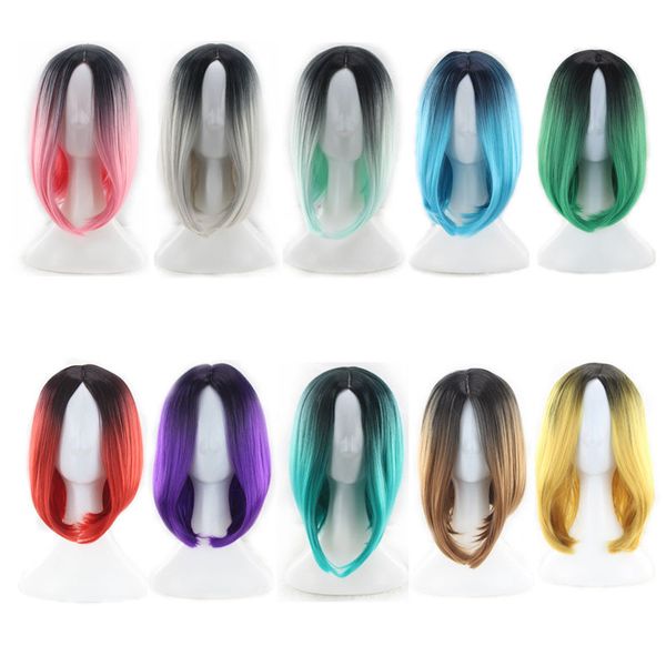 

fashion bob wigs machine short curly synthetic wigs synthetic wigs for black women micro wig straight ombre color useful hair cosplay wig