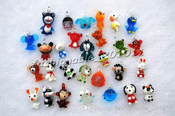 30 pcs lotes dos desenhos animados lampwork animal murano vidro miçangas pingentes aptos colar atacado lotes moda jóias festa presente