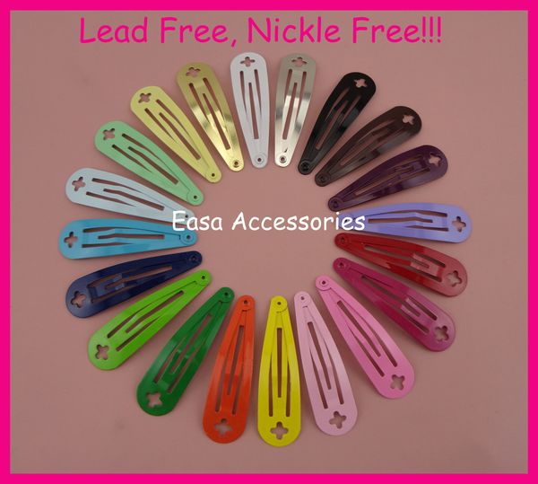 

50pcs assorted colors 5.0cm 2.0" plain round head tear drop metal snap clip with cross hook at lead nickle diy hair accessories, Golden;silver