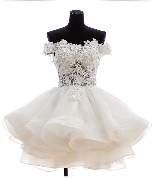 

2019 new short wedding dresses off shoulder short sleeve beaded flower lace tulle mini lovely bridal gowns custom made w993, White