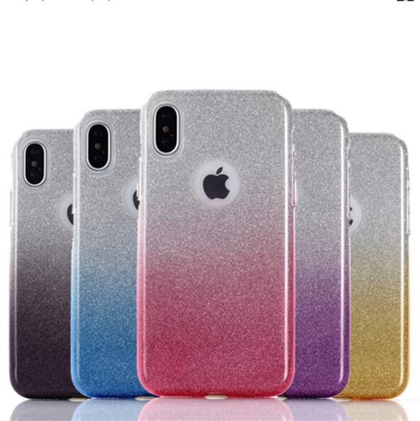 

3 in 1 gradient glitter colorful cover for iphonexs xr x 8 7 6 6s plus clear pc+tpu coque cases bling fashion