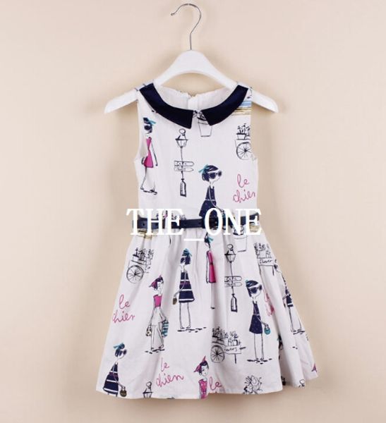 

colorful graffiti print dress sleeveless cotton dress girl dress belt children summer girls dresses kid cotton cute dress with belt in stock, Red;yellow