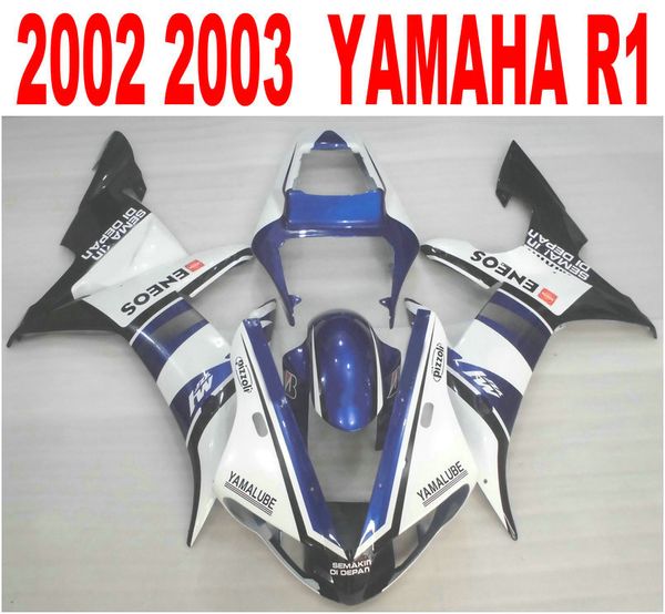 Parti moto ABS per stampaggio ad iniezione per carene YAMAHA YZF-R1 02 03 set yzf r1 2002 2003 kit carena bianco blu nero HS43