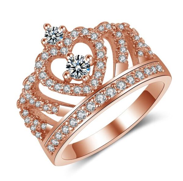 

stunning wedding ring classic design crown platinum plated or rose gold plated simulated diamond promise rings for women, Silver
