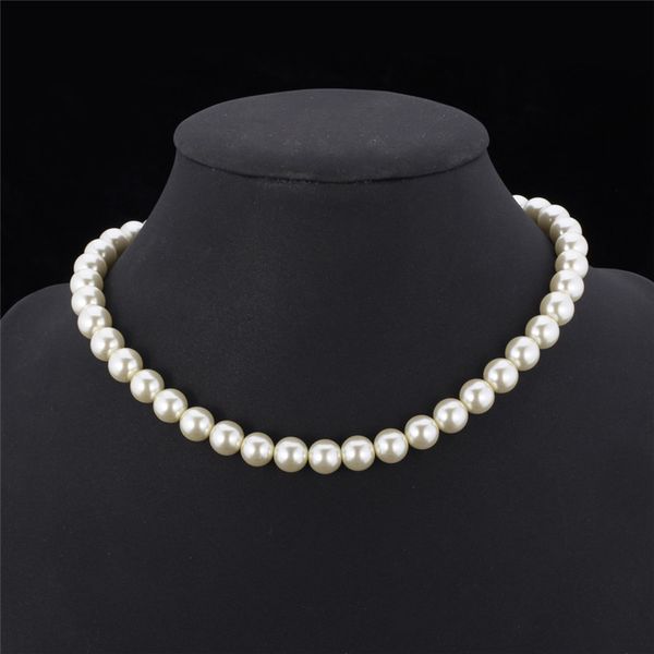 

synthetic pearl necklace for women 2015 new trendy resizable luxury white/black beaded necklace, Silver