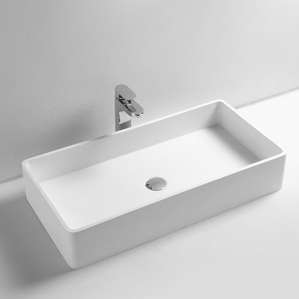 

BATHROOM 800MM WALL HUNG OR VANITY COUNTER TOP BASIN SOLID SURFACE STONE MATT WHITE WASH BASIN RS3813