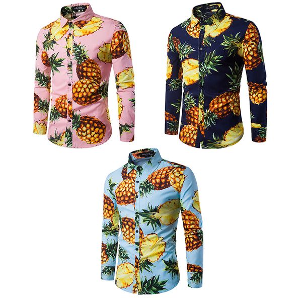 

Мода мужская рубашка личность пляж ананас печати случайные лацкане рубашки с длинными рукавами