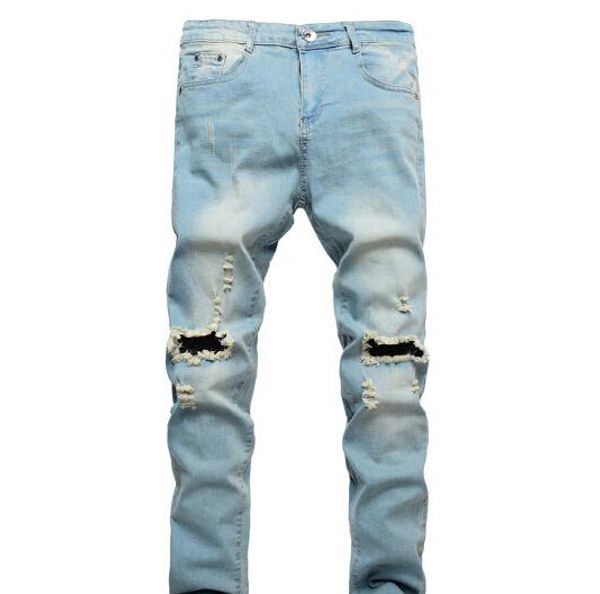 

men jeans street style ripped high street autumn spring fall new straight pencil pants, Blue