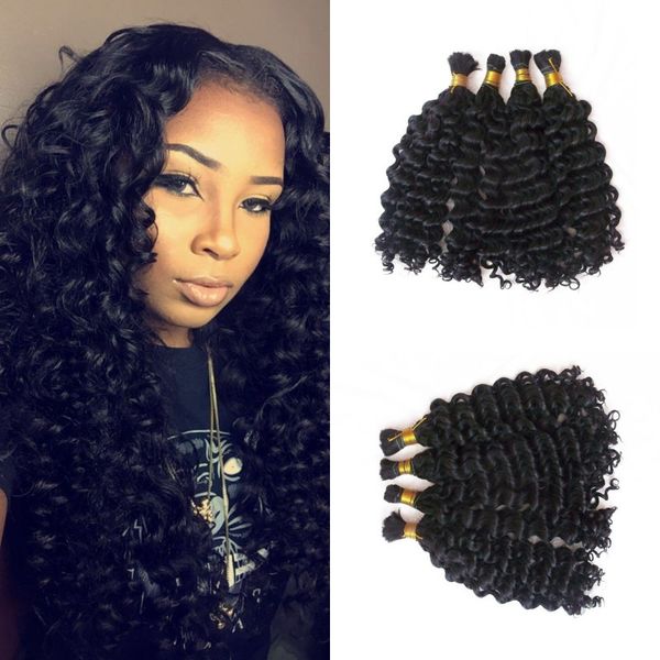 

brazilian human hair bulks 4 bundles deep wave 100 unprocessed bulk hair for braiding fdshine hair, Black