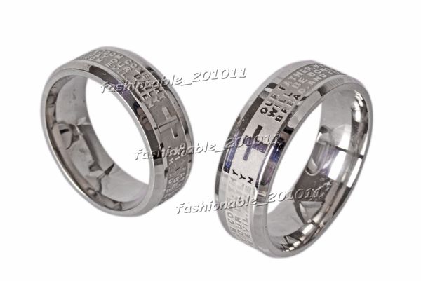 

stainless steel etched english lord's prayer cross wedding silver men's women's band ring size 6-14 new, Slivery;golden