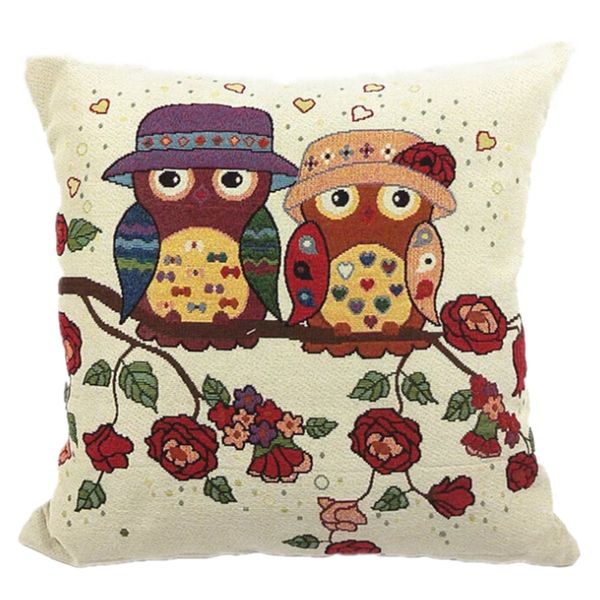 

wholesale-1 pieces owl square new composite linen blend pillow case throw body pillow bed home textile lw204