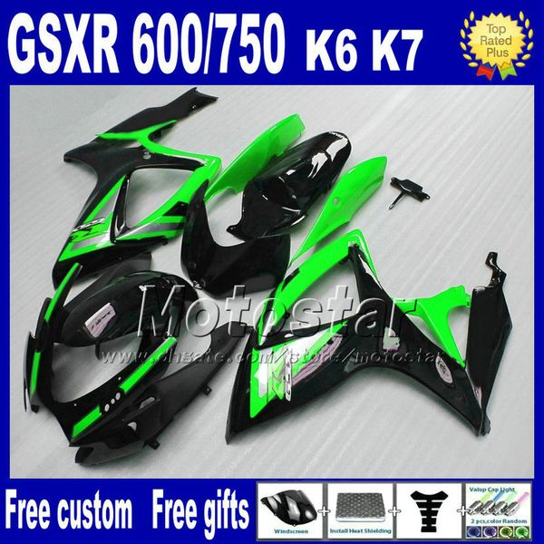 

plastic fairings set 7gifts for suzuki 2006 2007 gsxr 600 750 green black abs fairing body kits gsxr600 gsxr750 06 07 k6 vd2