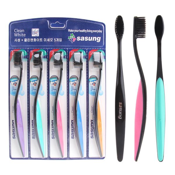 

wholesale-korean toothbrush ultra soft gum-protective anion health bamboo charcoal tooth brush 5pcs=1pack