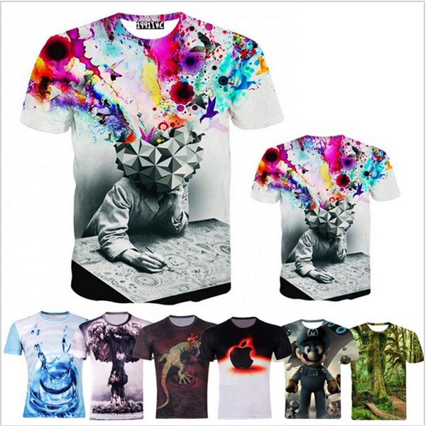 

wholesale-new fashion the thinker printing abstract t-shirt women/men casual 3d t shirt for men/women harajuku tee shirt, White;black