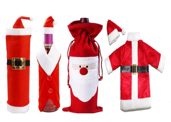 La più venduta borsa per il vino rossa di Babbo Natale, stile tascabile, in peluche, regalo di vino, caramelle di Natale, borse per bottiglie di Natale, ornamenti decorativi