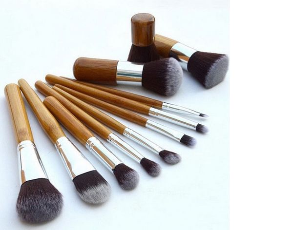 

11pcs natural bamboo professional makeup brushes set foundation blending kits
