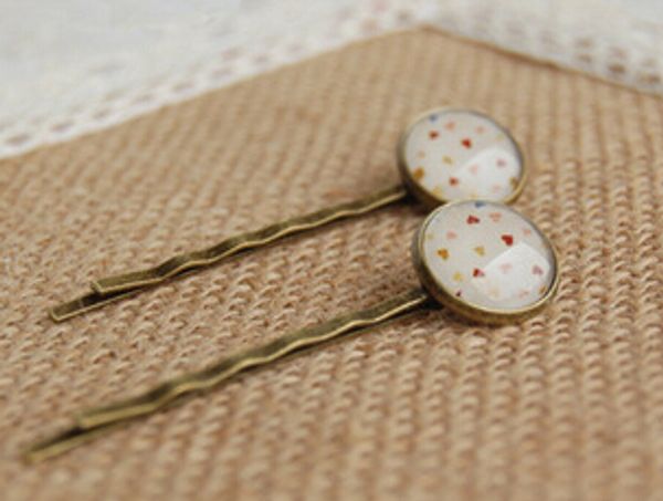 2019 Aqua Blue White Dots Hair Pins Simple Vintage Bronzed Hair