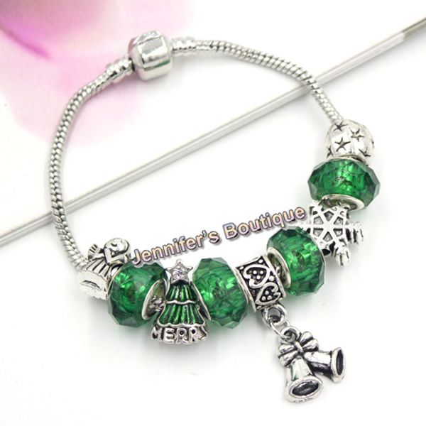 

new arrival christmas jewelry european charms christmas tree snowflake bell charm bracelets for xmas christmas gift jewelry, Golden;silver