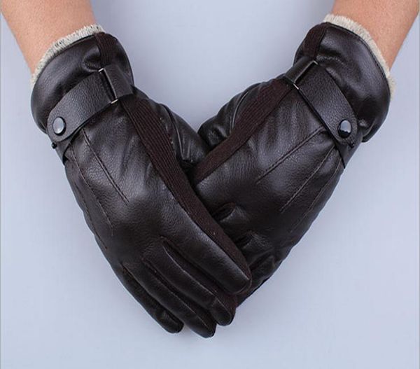 

wholesale-men' autumn&winter outdoor waterproof windprooof warm thick cotton korean pu leather full finger gloves, Blue;gray