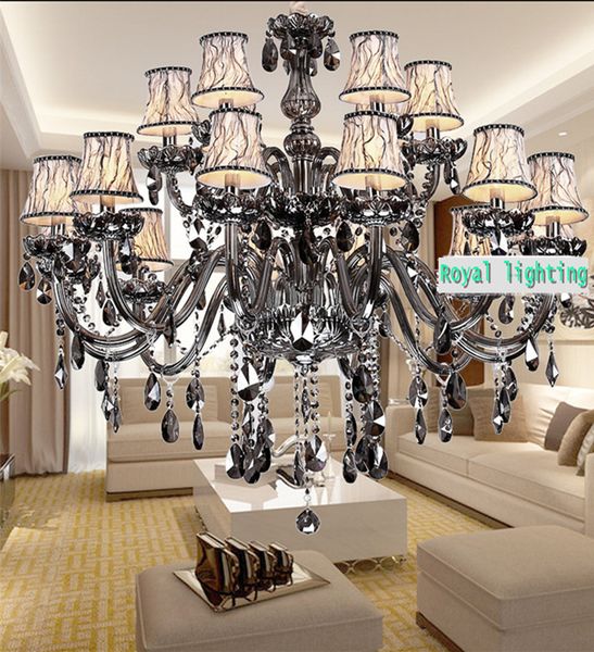 Retro Smoky Gray Crystal Chandelier 2 Layer 15 Arms Modern E14 Led