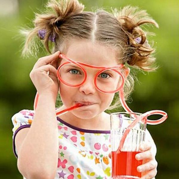 Lustiger weicher Brillen-Strohhalm, einzigartiger flexibler Trinkschlauch, für Kinder, Party, Schnurrbart, Einweg-Wasser-/Cola-Trinkhalm aus Kunststoff