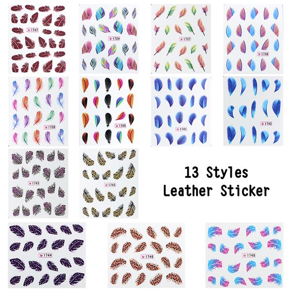 

wholesale-13pcs/lot nail art decoration sticker feather water transfers stickers decals for nails, Black