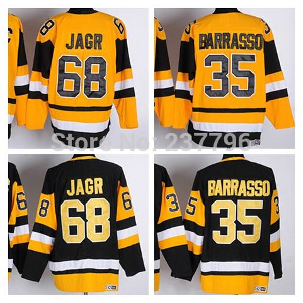 

discount #68 jaromir jagr pittsburgh jersey #35 tom barrasso penguins jersey ice hockey black white jerseys, Black;red