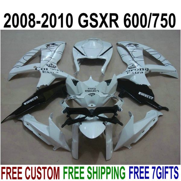 

100% fit for suzuki gsxr750 gsxr600 2008 2009 2010 k8 white black corona fairings k9 gsx-r600/750 08-10 custom fairing kit r43p