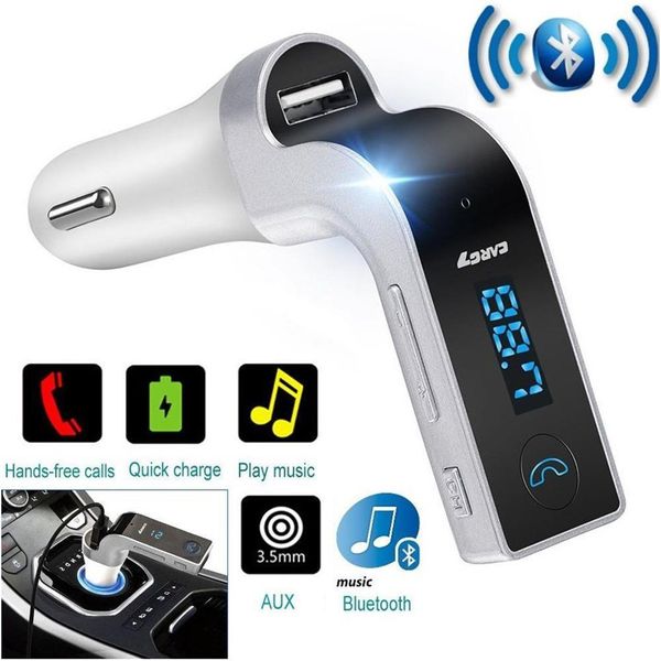 

original g7 bluetooth car kit handsfm transmitter radio mp3 player 2.1a usb car charger & aux tf cards slots for smartphone