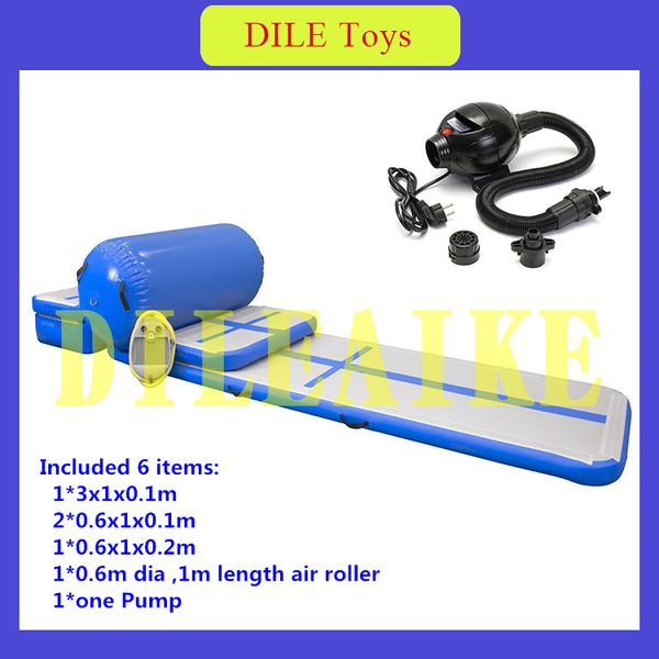 

new blue a set (include 6 pieces) inflatable air track floor mats cheerleading gymnastics floor tumbling + one pump