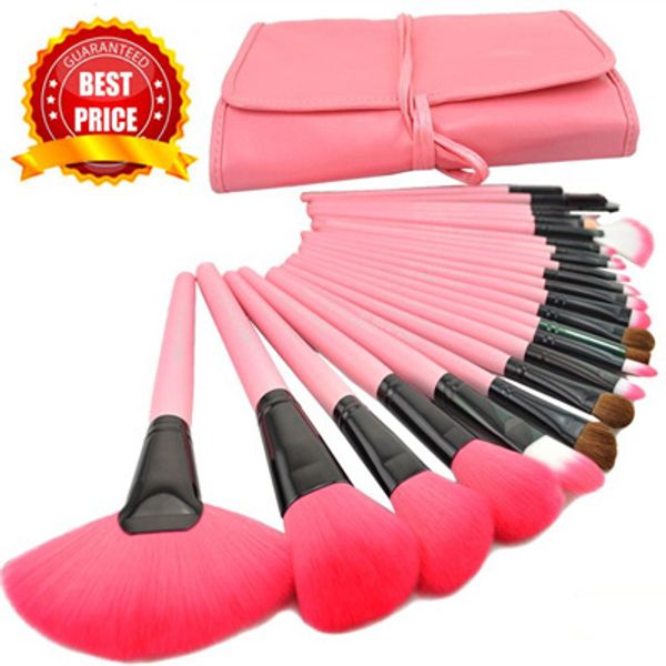 

2018 goat hair profe ional makeup bru h et 24pc et including a deluxe leather bag pink makeup bru he