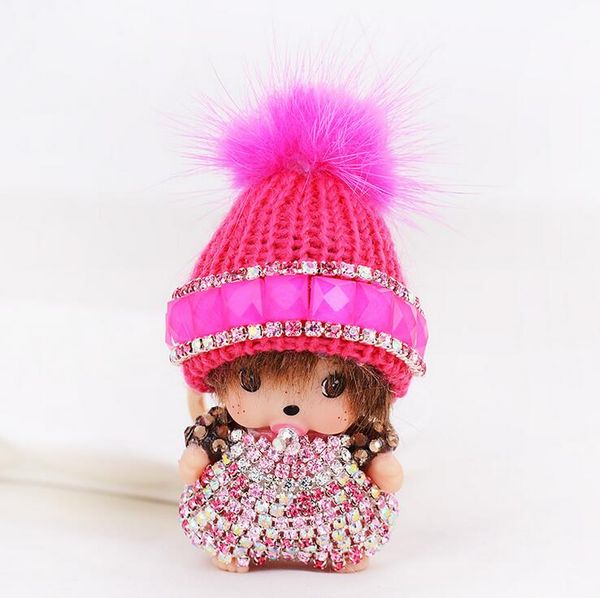 

Новый Cute Crystal monchichi Keychain sleutelhanger Для женщин llaveros Christmas Hat Брелок для ключей Ключевое