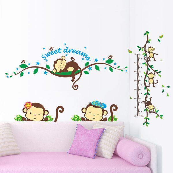 Jungle Lovely Monkey Tree Branch Wall Stickers For Kids Bedroom