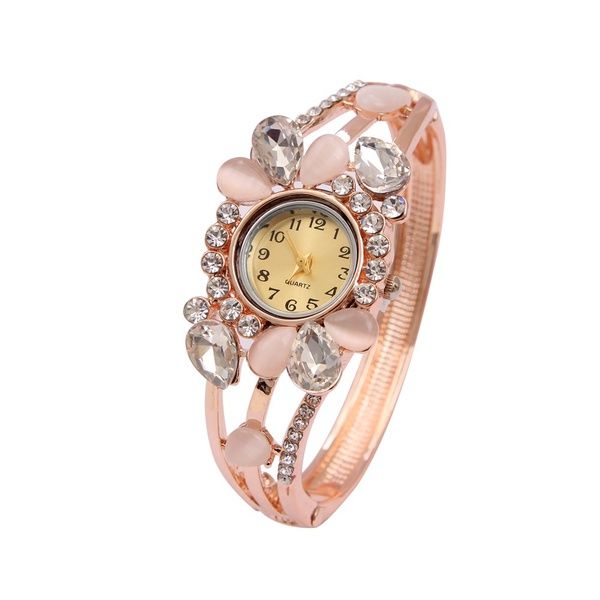 

luxury rhinestone opal bangle watches geneva quartz wristwatch women flower watch jewelry (size: 6 cm, color: gold, Golden;silver