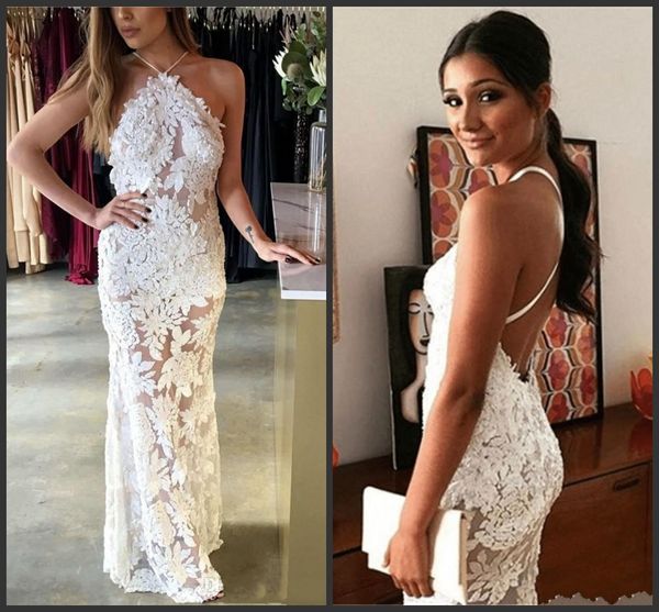 

2019 new spaghetti straps open back lace wedding dresses sheer appliques sheer formal dress bride reception gowns 391, White
