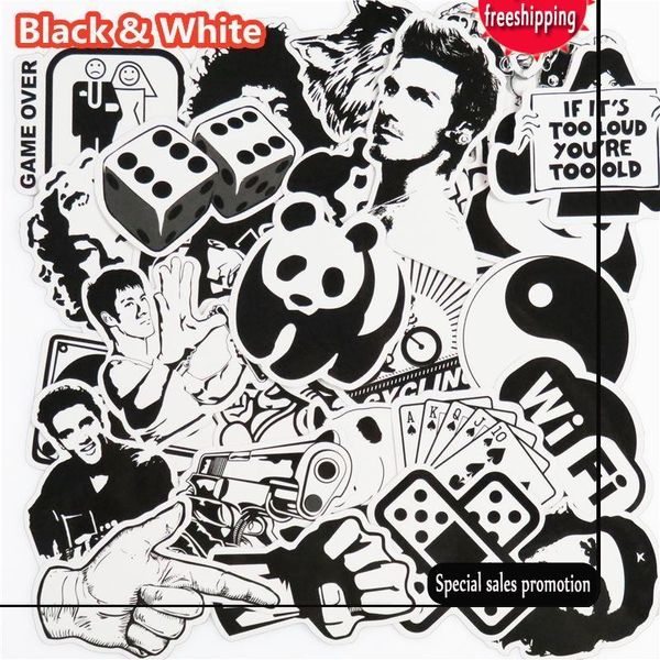

101 pcs black and white sticker snowboard car styling sleigh box luggage fridge toy vinyl decal home decor diy cool stickers