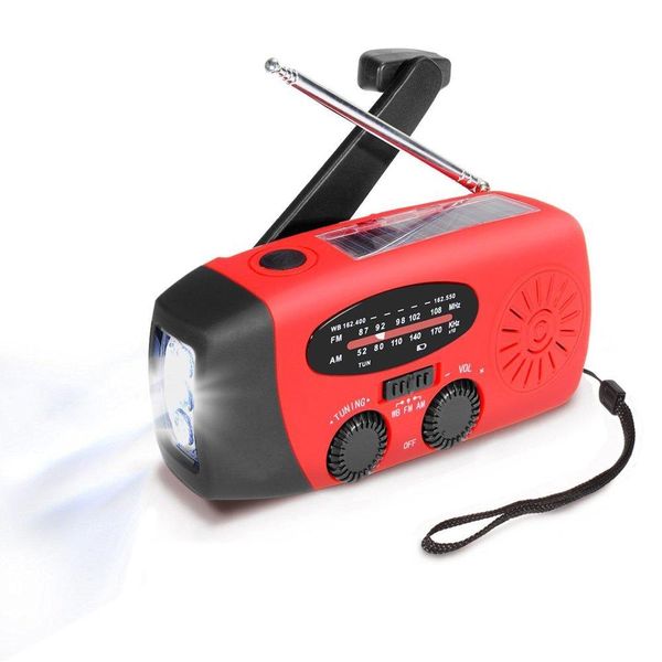 

New Protable Solar Radio Hand Crank Self Powered Phone Charger 3 LED Flashlight AM/FM/WB Radio Waterproof Emergency Survival Red