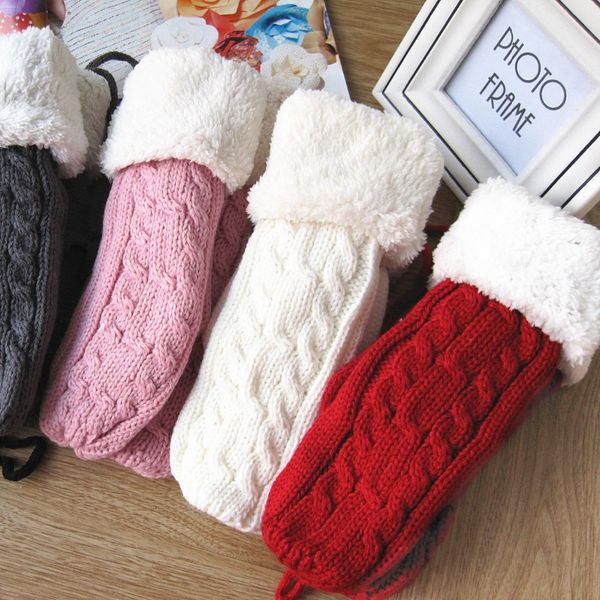 

wholesale-brand new arrival dobule layer thick wool warm winter knit twist gloves mittens with rope ( 6 colors, Blue;gray