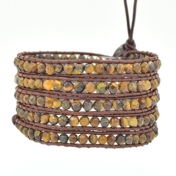 

2015 new good quality tiger's eye stone wrap bracelet new design bohemian style elasticity handmade stone beads bracelet, Golden;silver