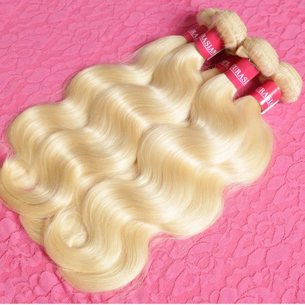 

Мед Блондинка Бразильские Волосы Ткать Пучки 3 Шт. Дешевые Бразильский Волна # 613 Цвет Человеческих Волос Королева Красоты ООО