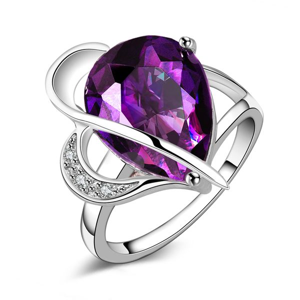 

new 925 sterling silver fashion jewelry austria high-grade purple crystal ring sell girl gift 1504