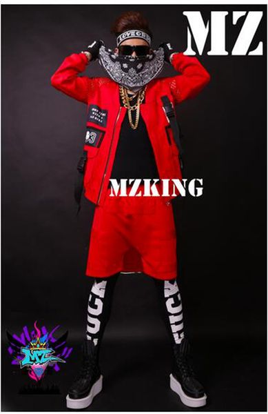 

a male singer fashionable nightclub, europe and the united states shows red net religious graffiti map hip-hop costumes. s - 6xl, Black;red