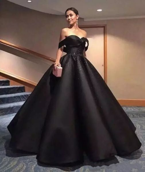 

elegant black arabic prom dresses off shoulder beads sequins backless formal dresses ball gown celebrity pageant evening gowns