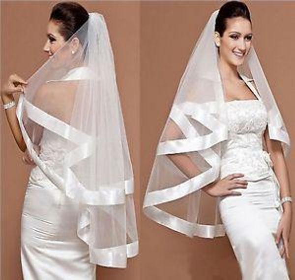 

Очаровательная фата для невесты Свадебная мантилья с широкой ленточной атласной