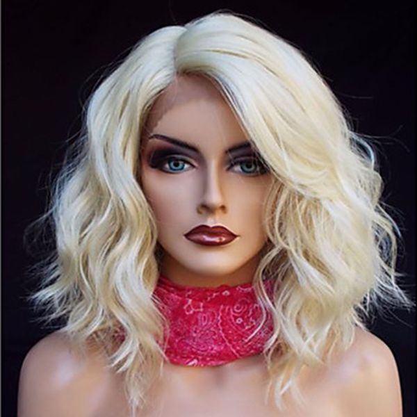 Heat Resistant 613 Blonde Short Bob Curly Wavy Synthetic Hair Wigs Natural Hairline Gluelese Synthetic Lace Front Wigs For Black Women