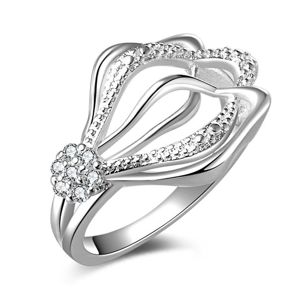 Spedizione gratuita nuovo argento sterling 925 gioielli di moda fioritura diamante bianco con anello pavimenta zircone regalo ragazza vendita calda 1721